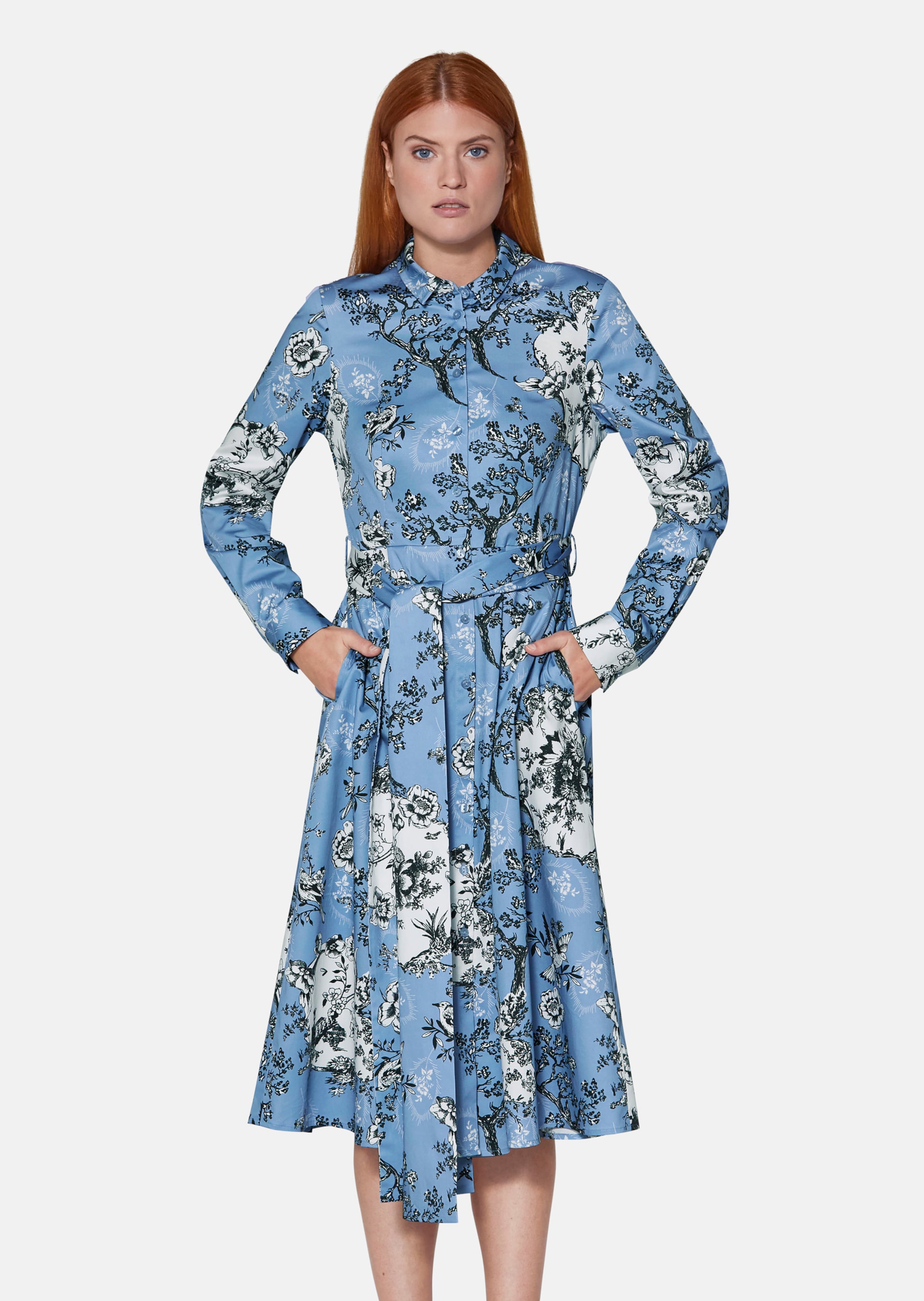Shirt dress with natural motif print