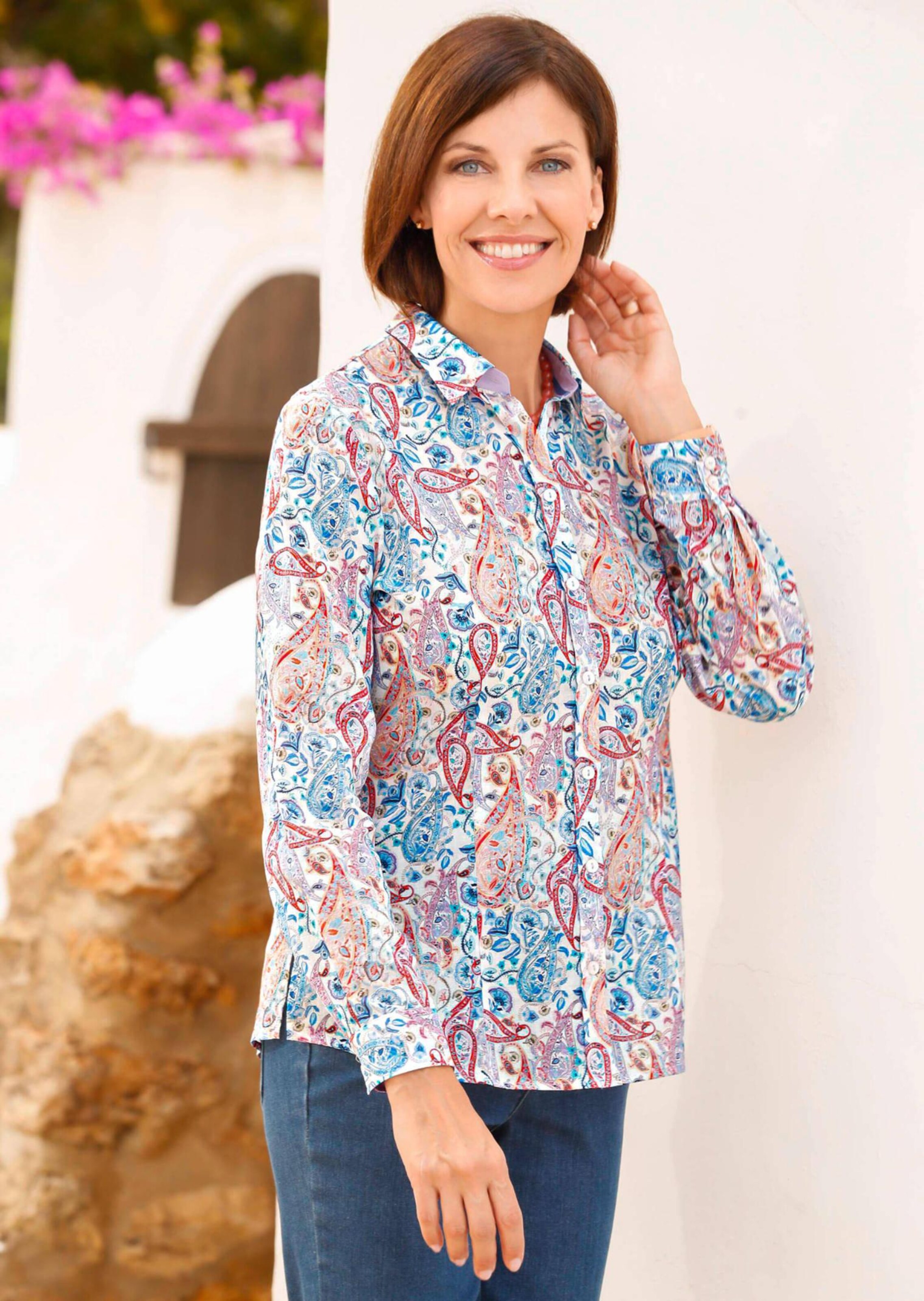 Chemisier imprimé en fil fin de coton - bunt / à motifs - Gr. 50 de Goldner Fashion