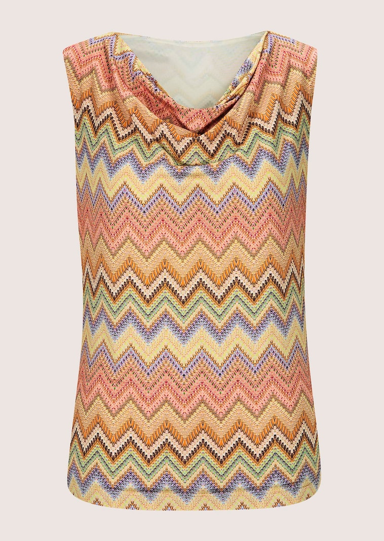 Shirt mit Wasserfallkragen und Zickzackprint