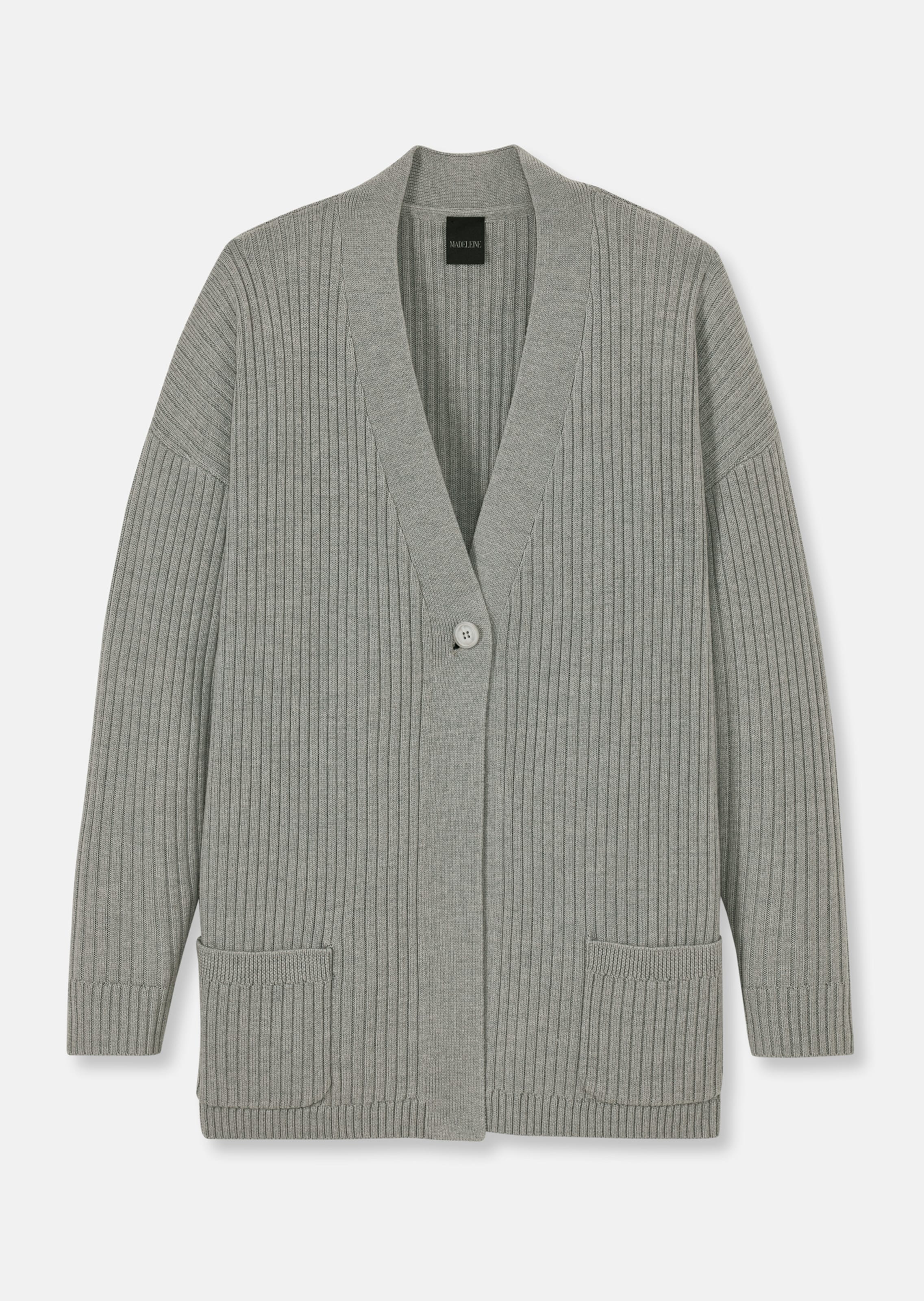 Long woollen cardigan in an oversized style in pale grey / melange