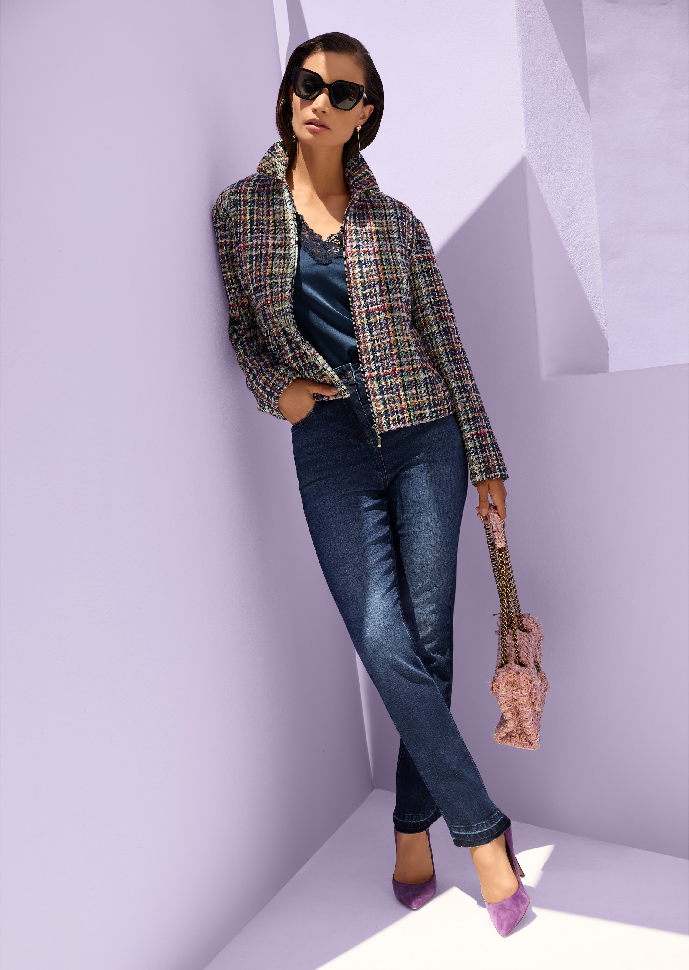 Kurzer Tweed-Blazer mit Reissverschluss