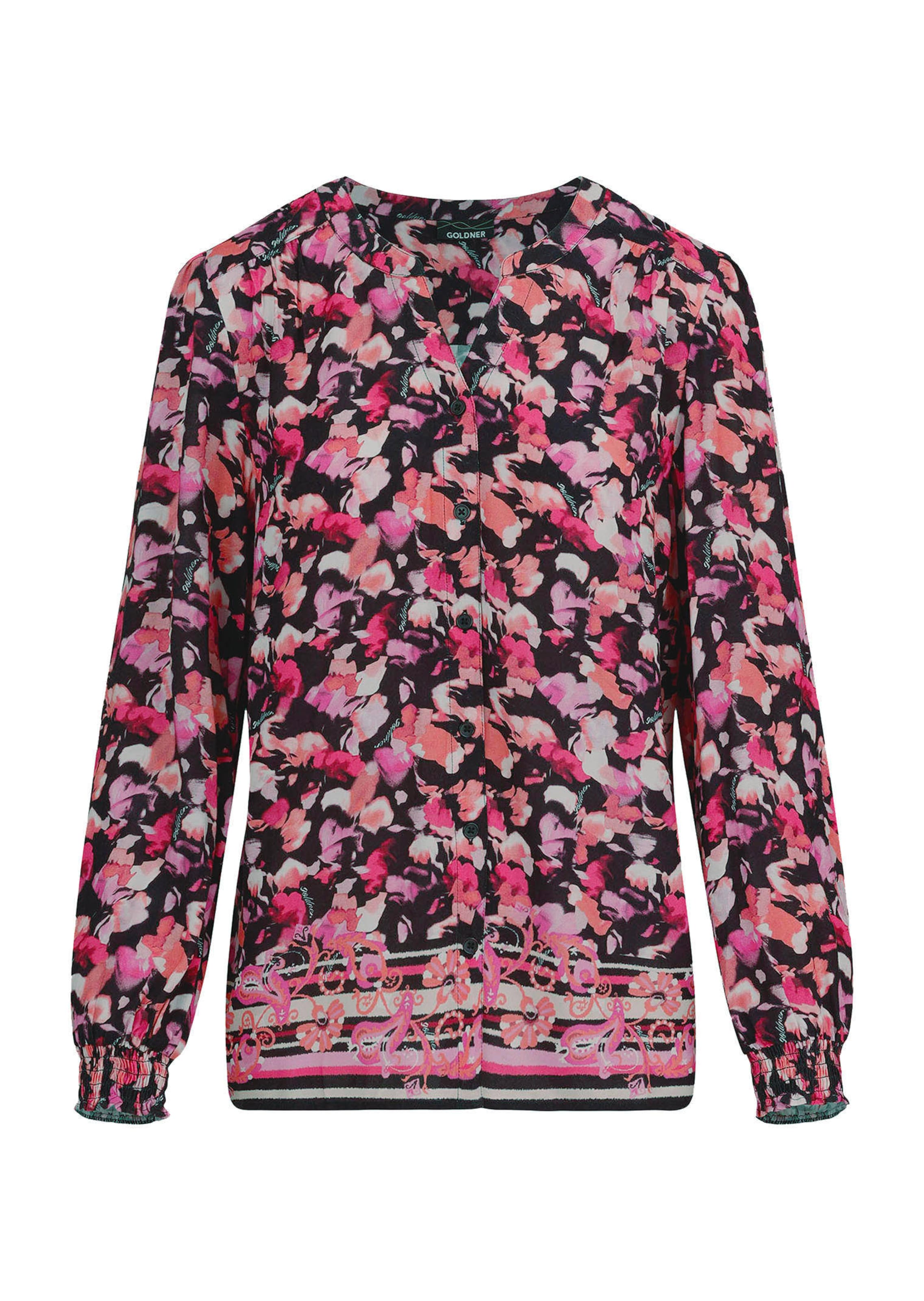 Viscose blouse met boord en gesmokte manchetten