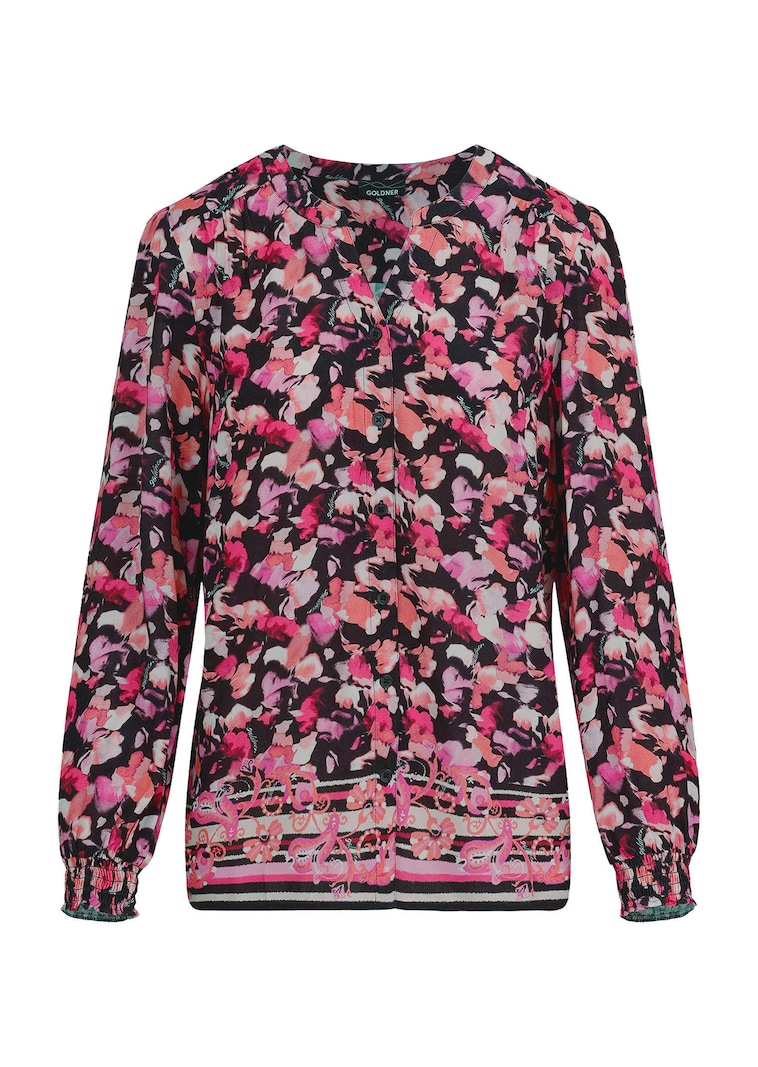 Viscose blouse met boord en gesmokte manchetten