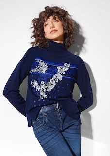 Stehkragen-Pullover mit Druck und Jacquard thumbnail 2