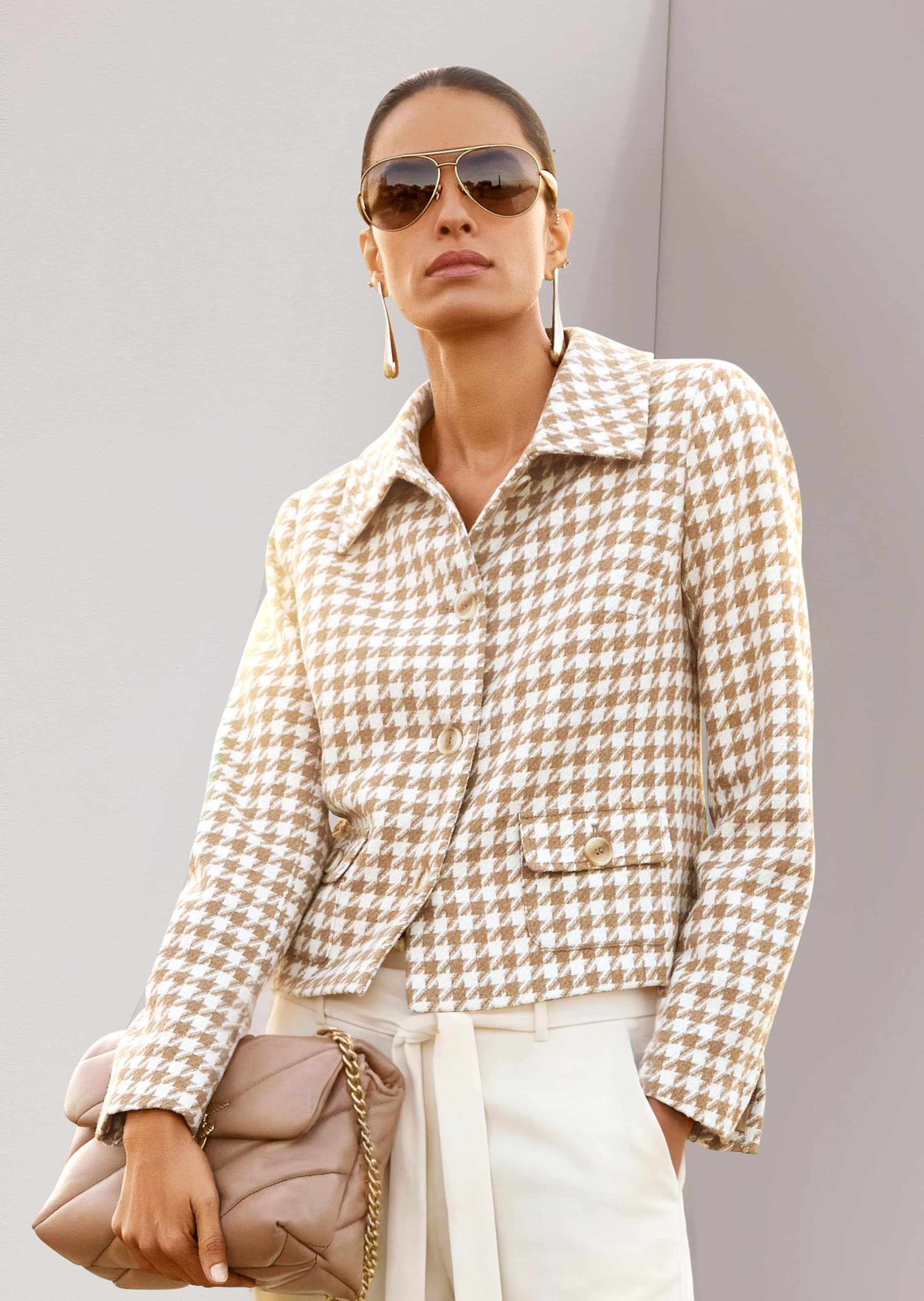 Korte blazer met pied-de-poule-motief
