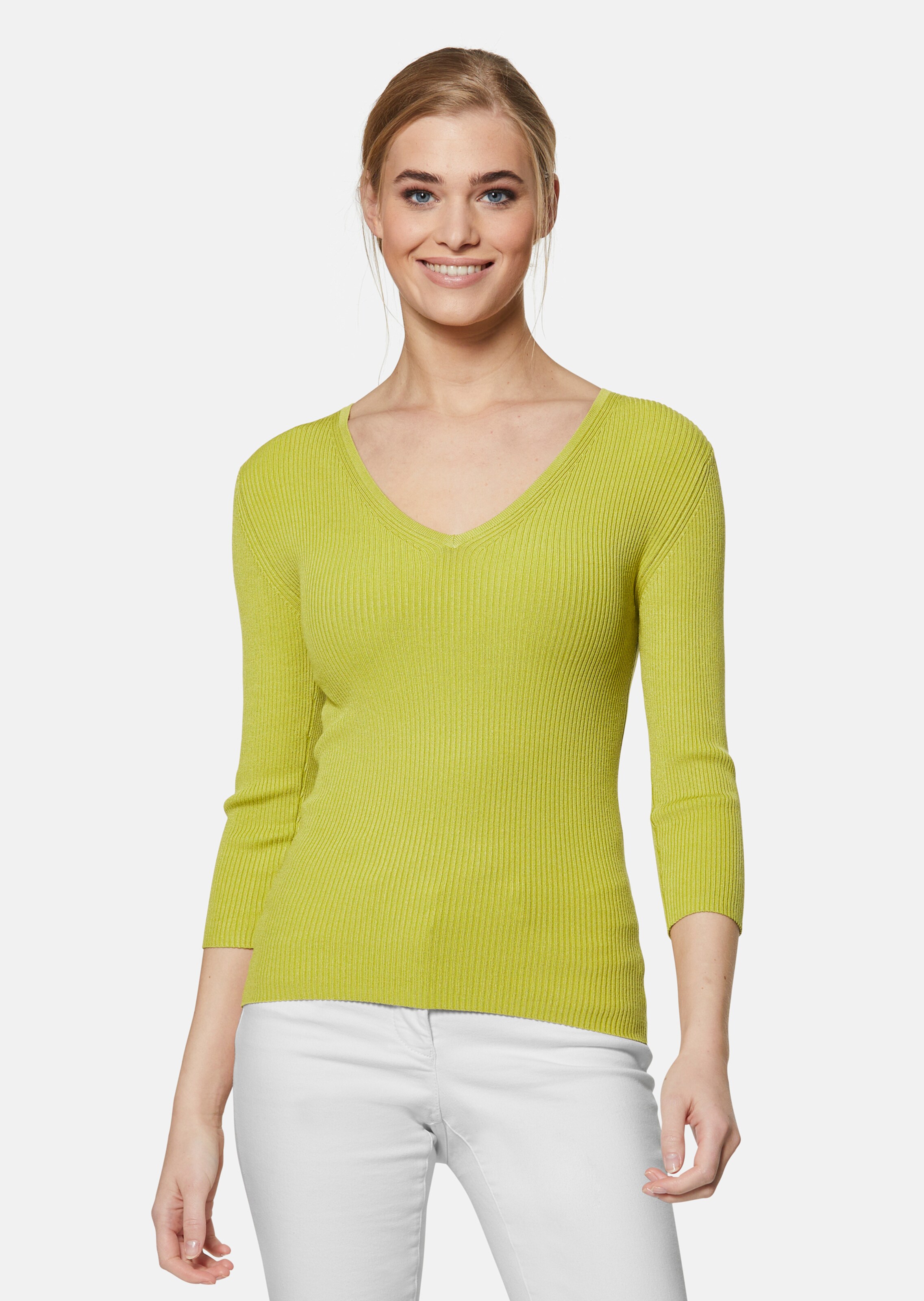 Schlanker Rippenpullover mit 3/4-Ärmeln