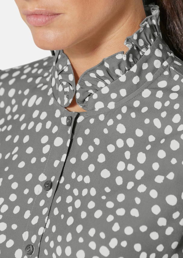 Printed polka dot blouse with stand-up collar and 3/4-length sleeves 4