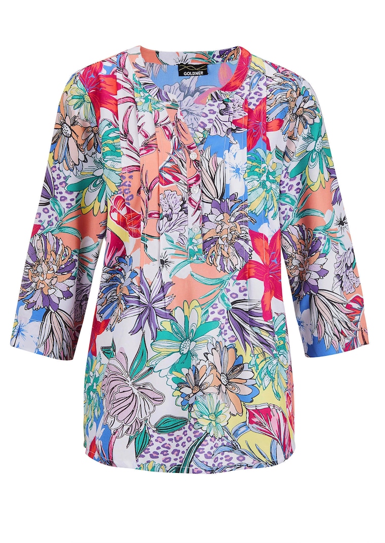 Chemisier imprimé aux tonalités lumineuses agrémenté de jolis détails