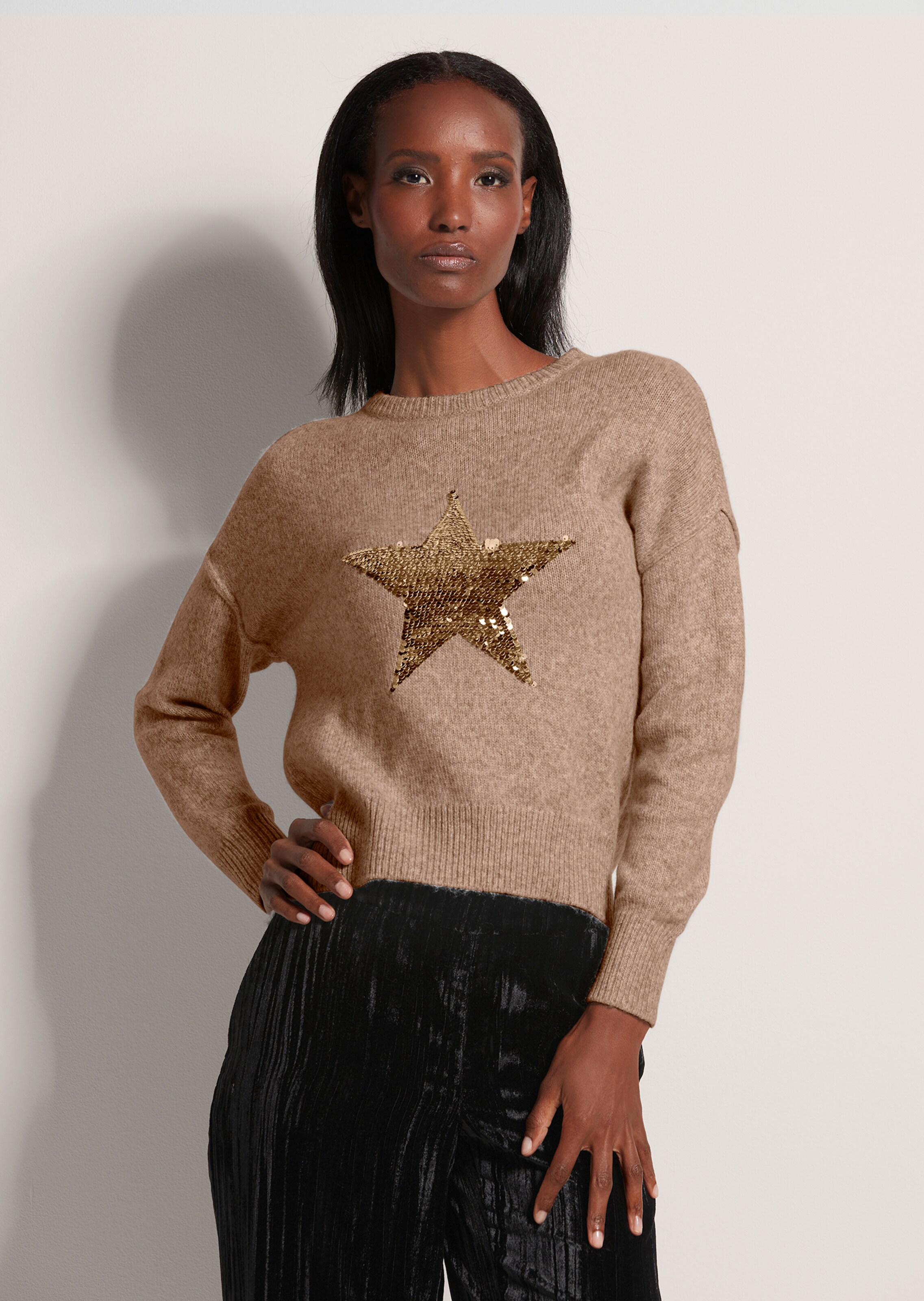 Pullover Strickmantel Mit Stern Rundhals-Pullover Mit Stern In