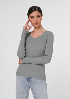 Ribbed jumper with V-neck thumbnail 1