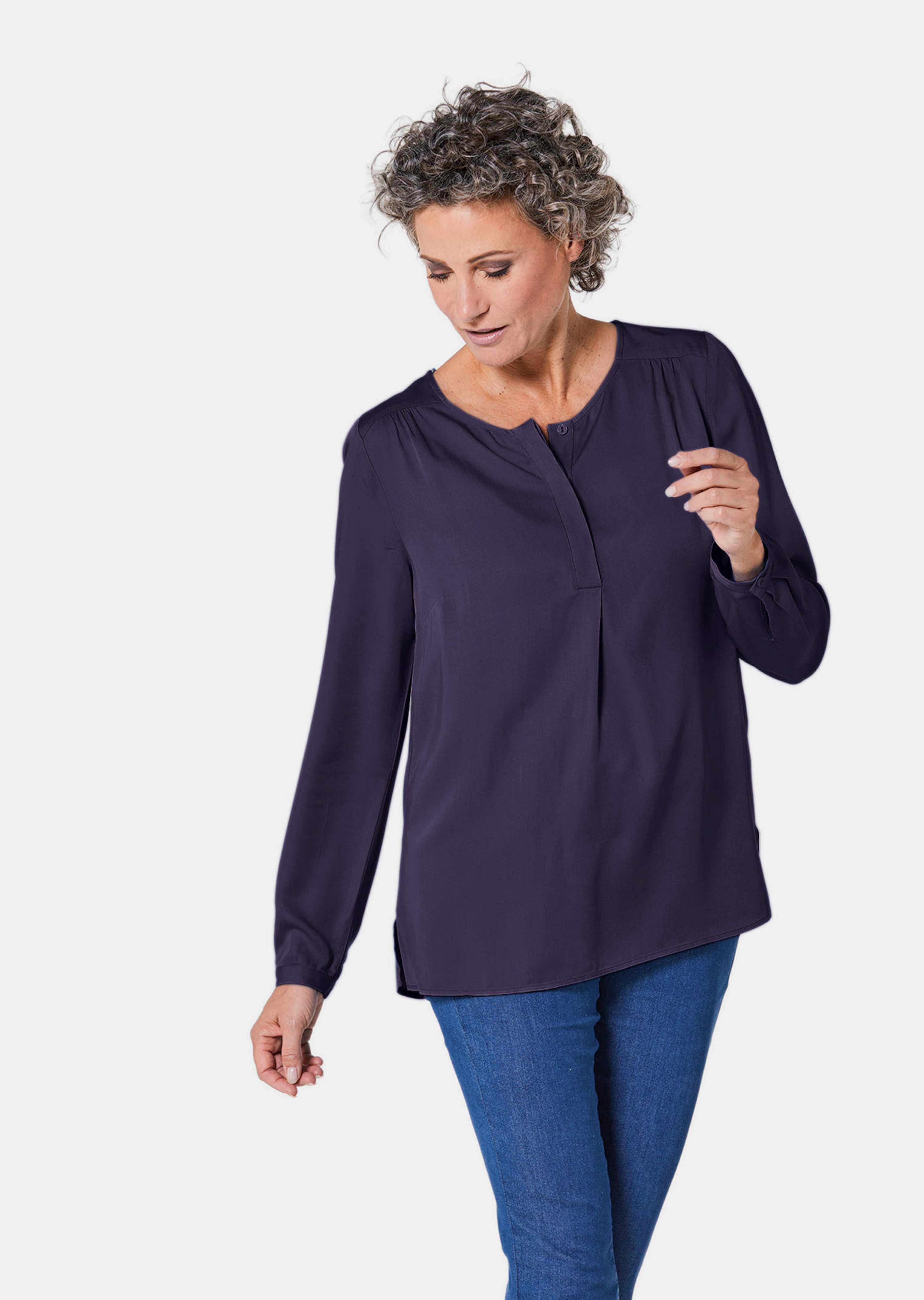 Flatteuze blouse zonder sluiting met modieuze kraag