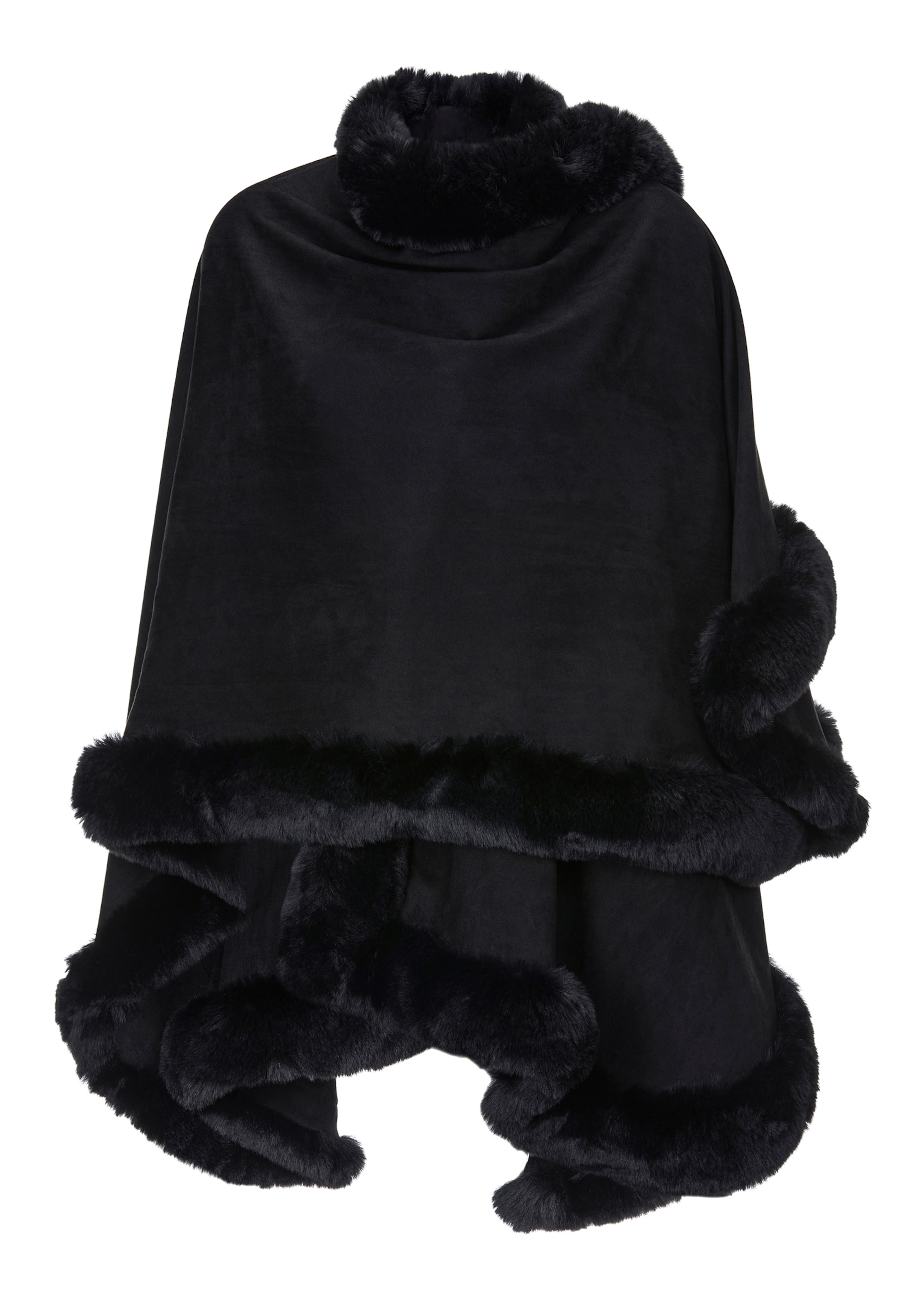 Poncho mit Webpelzbesatz