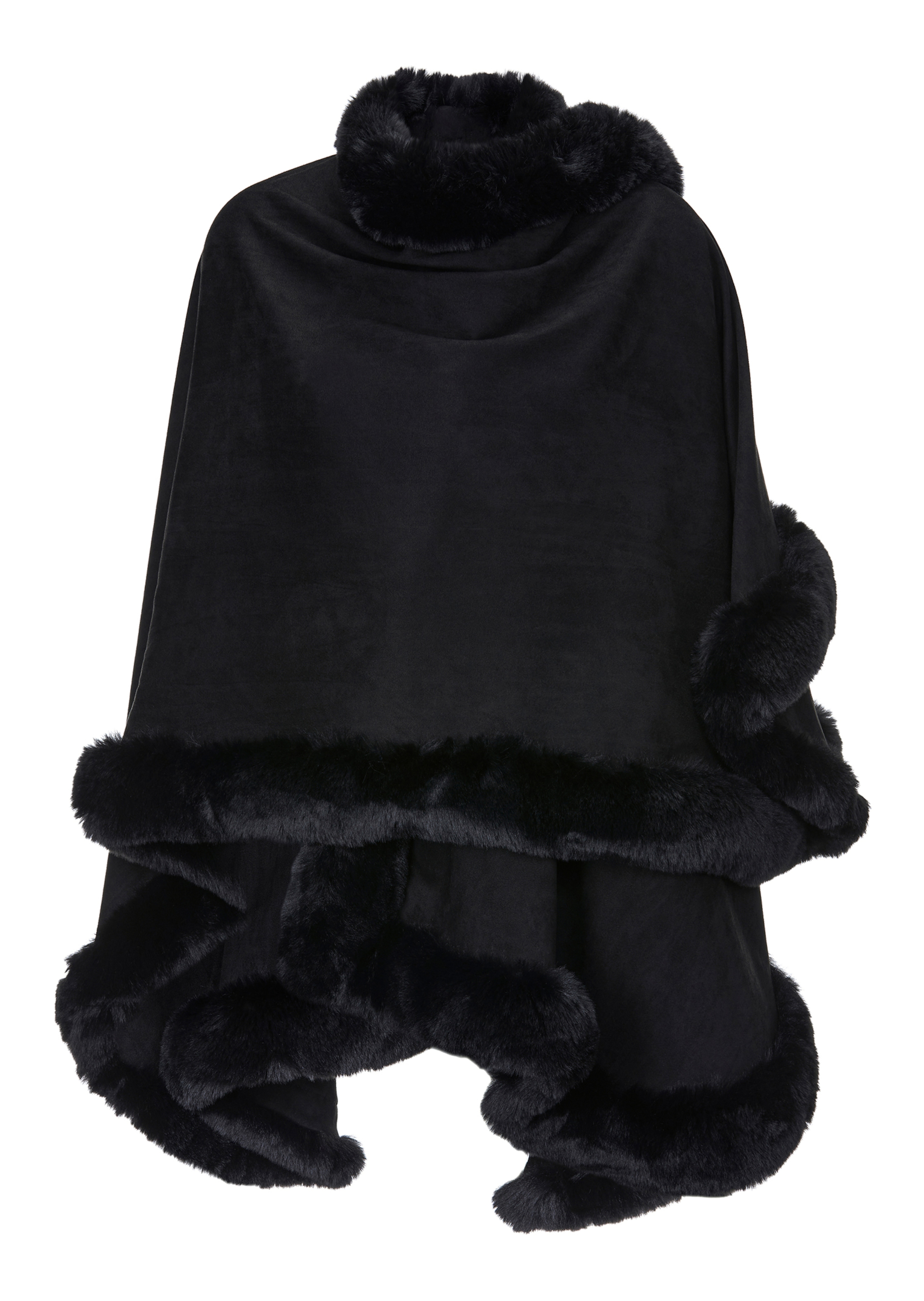 Poncho mit Webpelzbesatz