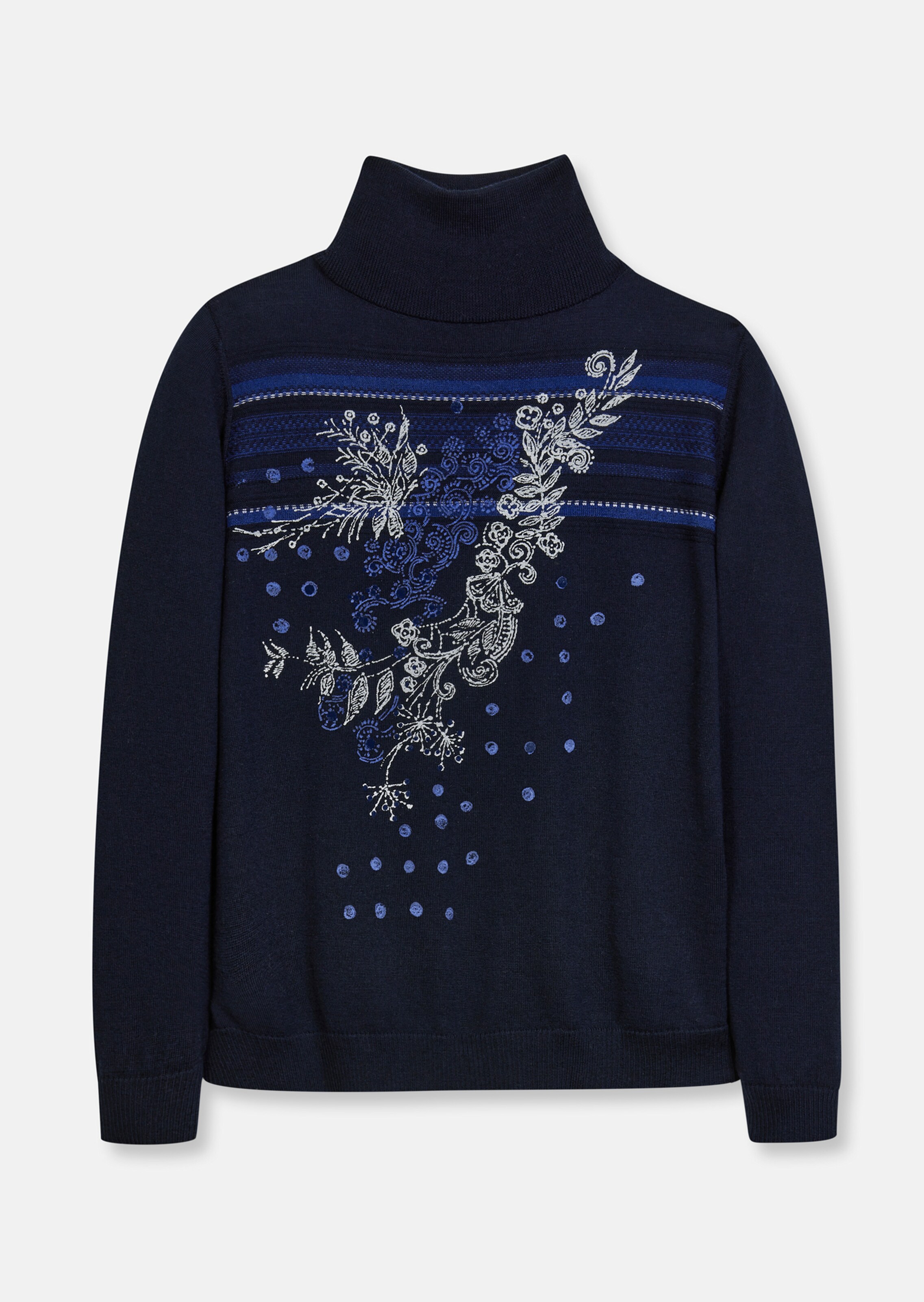 Stehkragen-Pullover mit Druck und Jacquard