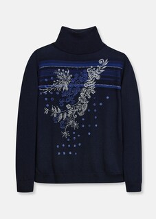 Stehkragen-Pullover mit Druck und Jacquard thumbnail 1