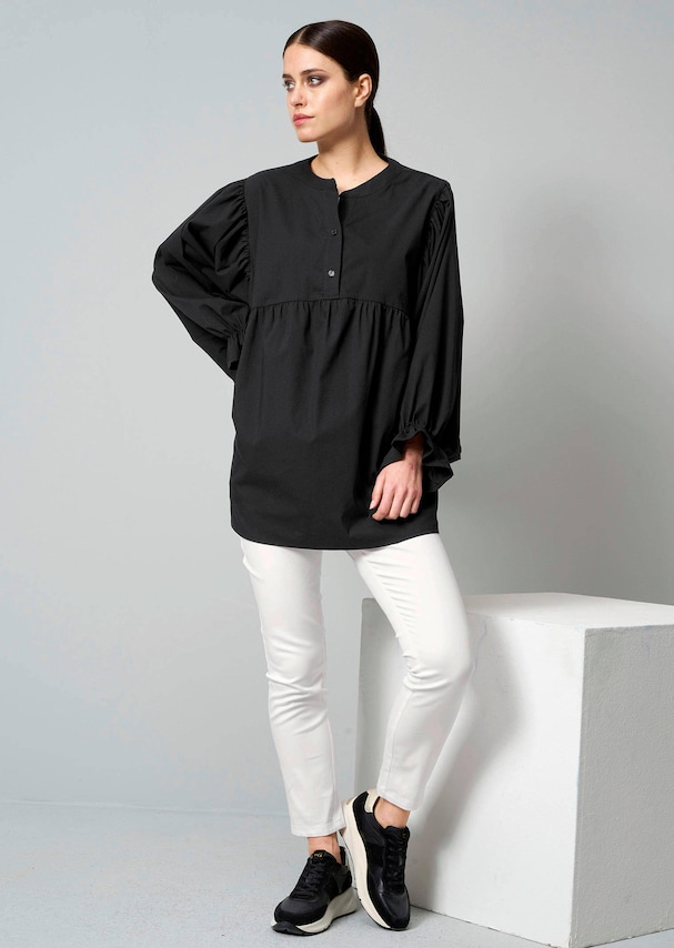 Popelinebluse mit Stehkragen 3