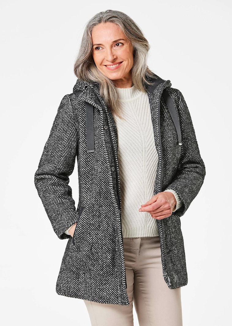 Manteau court à motif chevrons avec capuche