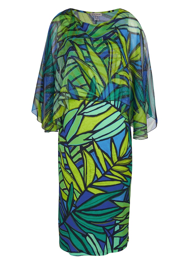 Kleid mit angenähtem Poncho-Überwurf