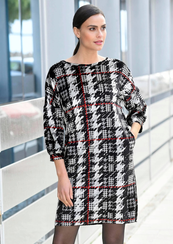 Jerseykleid mit Hahnentrittdessin 5