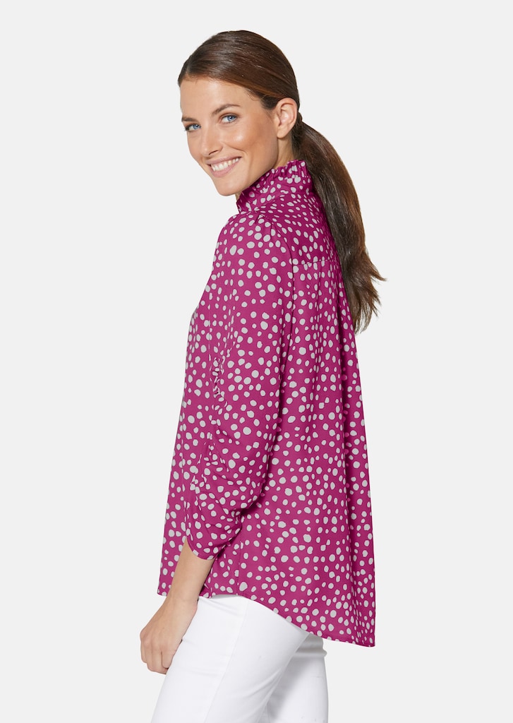 Printed polka dot blouse with stand-up collar and 3/4-length sleeves 3