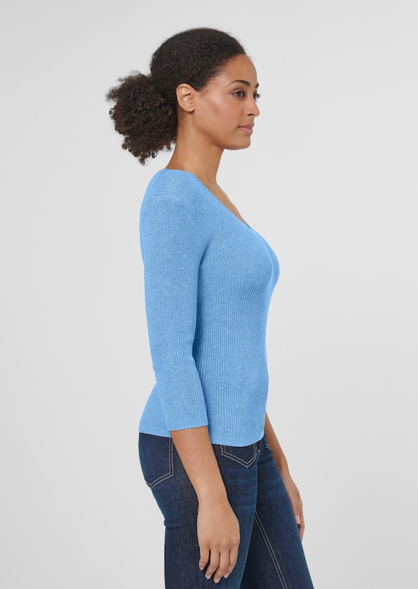 Rib knit jumper with close-fitting design and 3/4-length sleeves 3