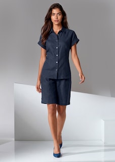 Linnen bermuda met elastische tailleband thumbnail 1
