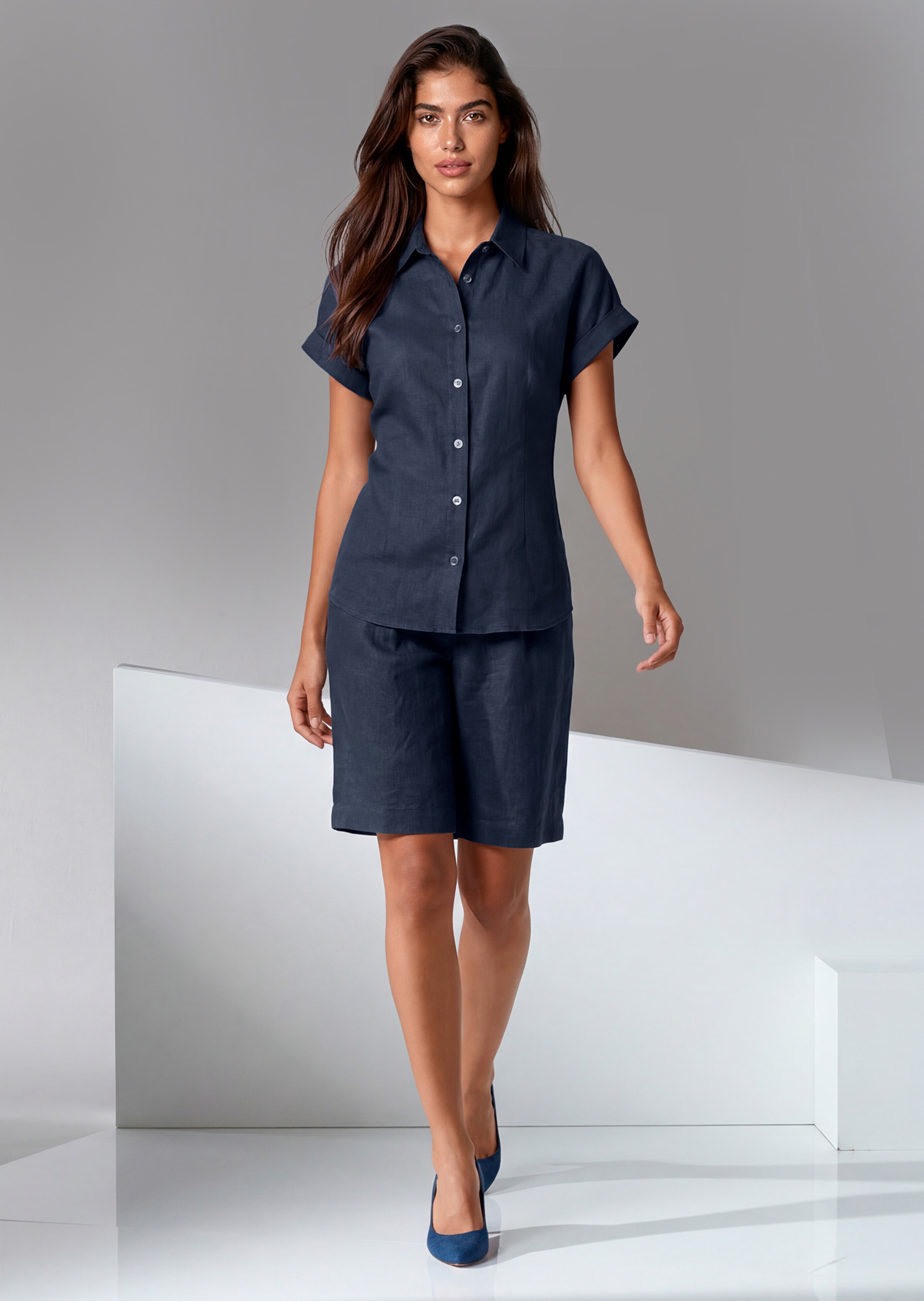 Linnen bermuda met elastische tailleband
