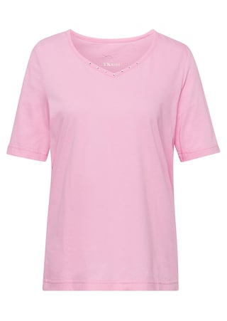 rosé T-Shirt mit charmantem Ausschnitt und Schmucksteinchen