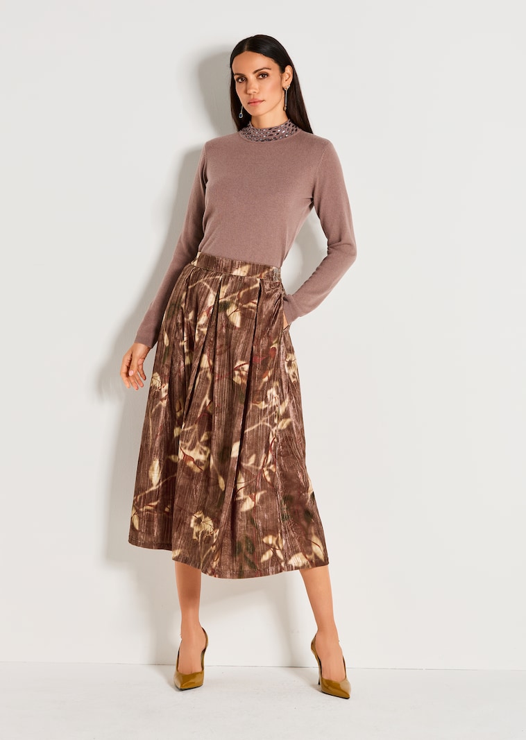 Schwungvoller Crinkle-Samtrock mit Floral-Print