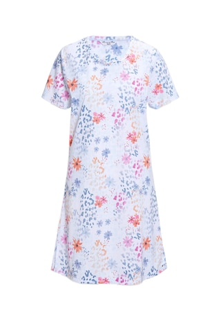 blauw / roze / oranje / gedess. Nachthemd met korte mouwen en bloemenprint