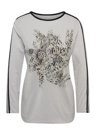 grau / schwarz / méliert Shirt mit funkelnden Glitzersteinchen