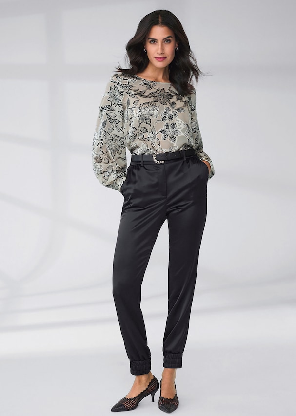 Burnout blouse with floral pattern and voluminous sleeves