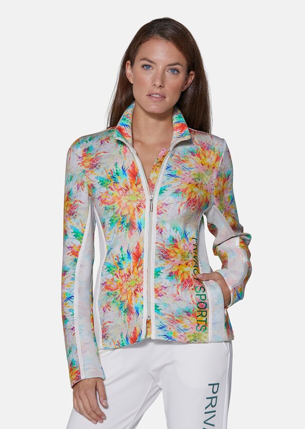 Printed leisure jacket with mesh inserts