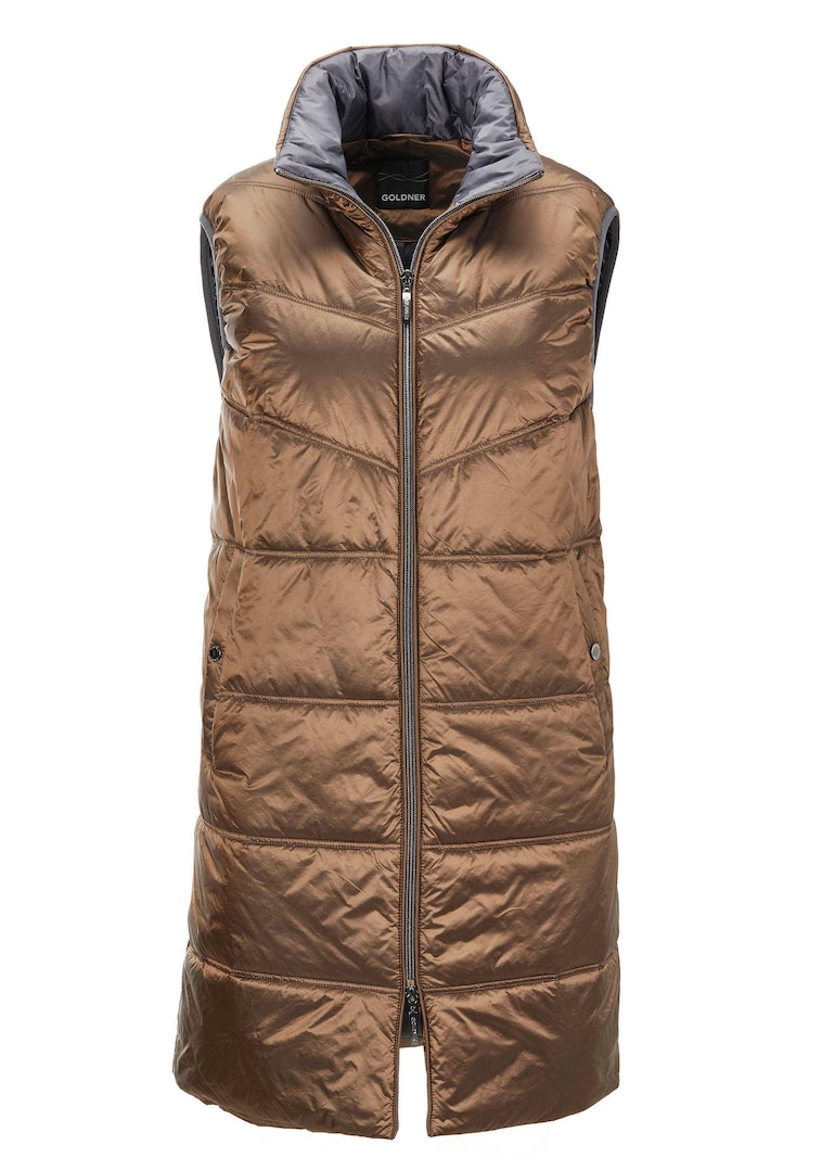 Lang gewatteerd vest met opstaande kraag