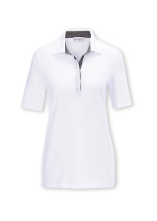 weiß / grau Pikee-Poloshirt mit Glitzersteinchen