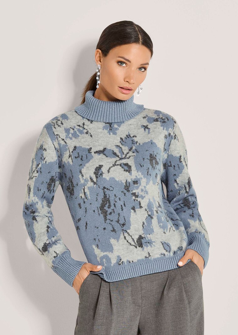 Floraler Jacquard-Pullover mit Rollkragen