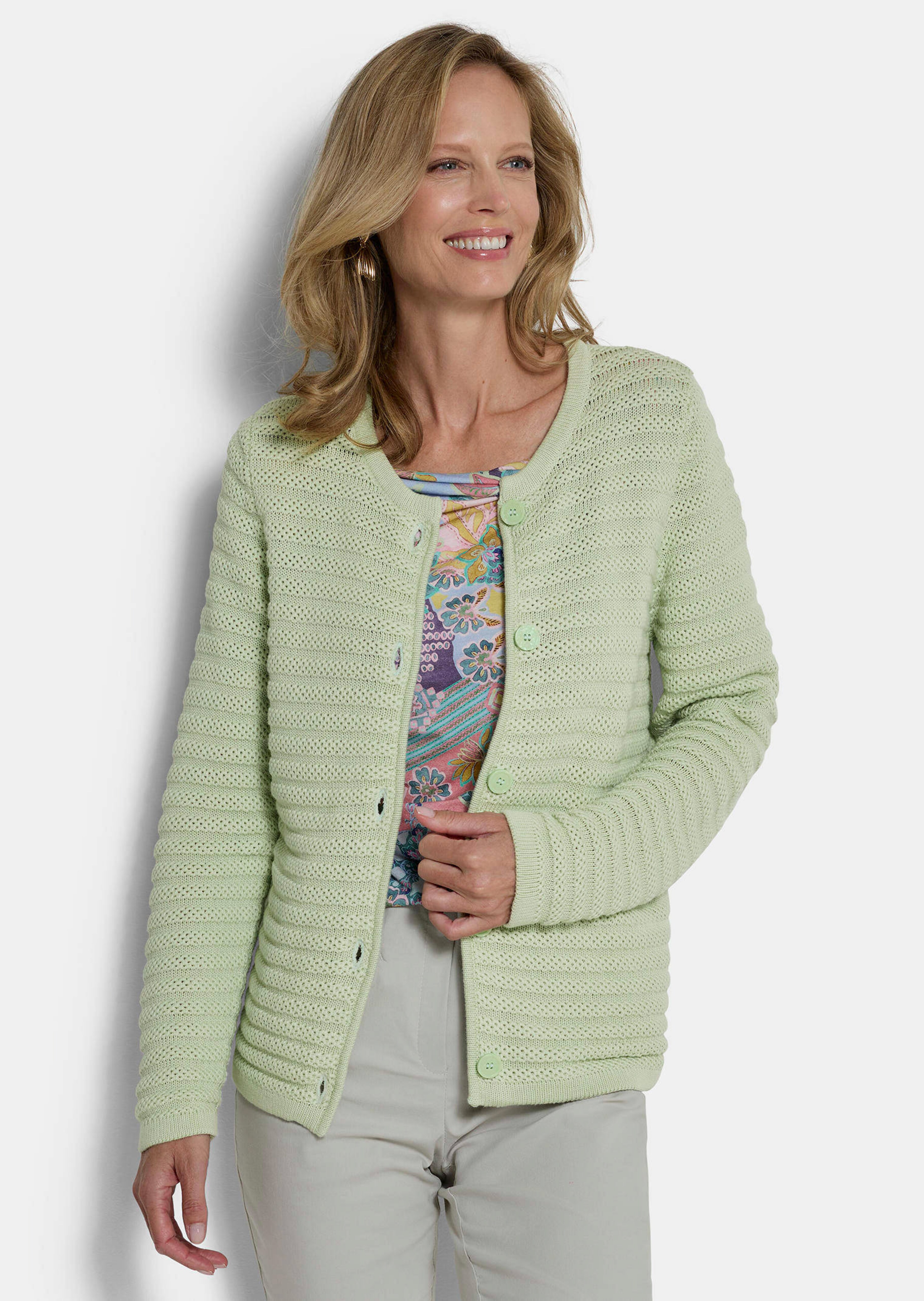 Ajour-Strickjacke aus reiner Baumwolle