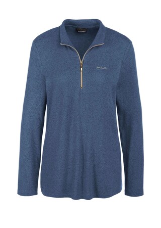 bleu gris / chiné T-shirt à col montant avec zip et logo brodé brillant