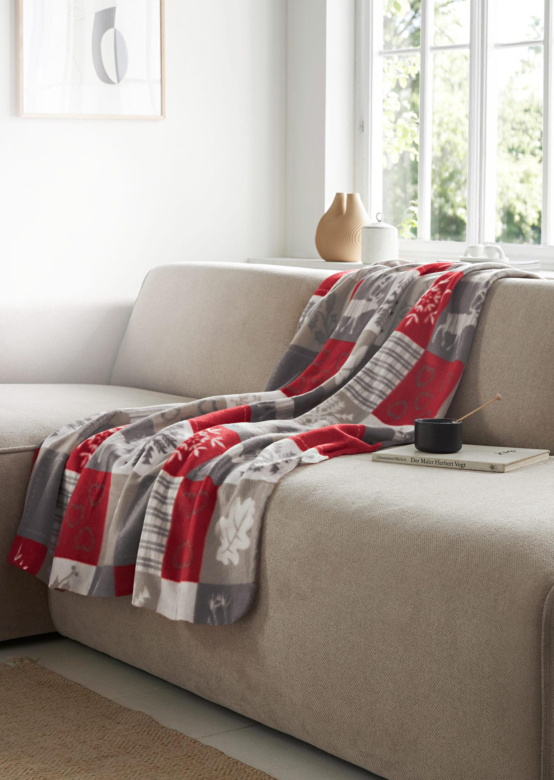 Couverture - taupe / gris / rouge / à motifs - Gr. 0 de Goldner Fashion