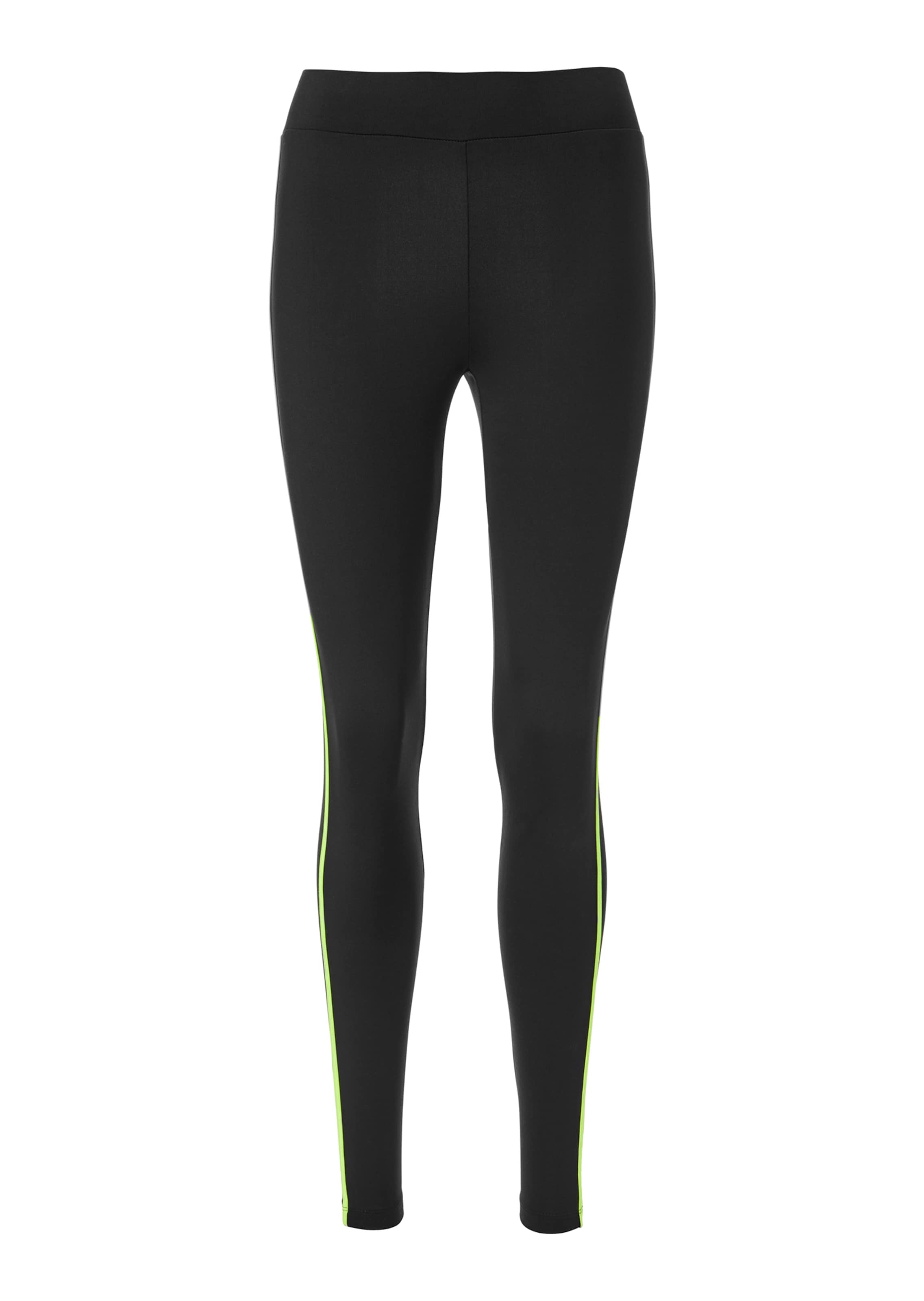 Leggings with contrasting stripes on the side in black neon yellow MADELEINE Fashion