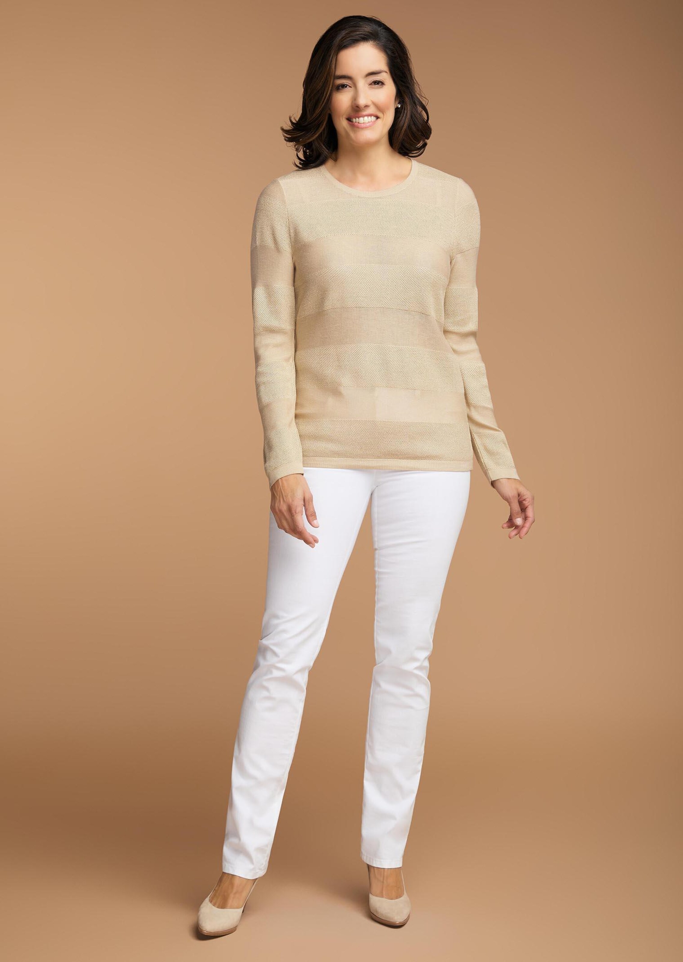 Pull rayé brillant - beige / couleur or - Gr. 48 de Goldner Fashion