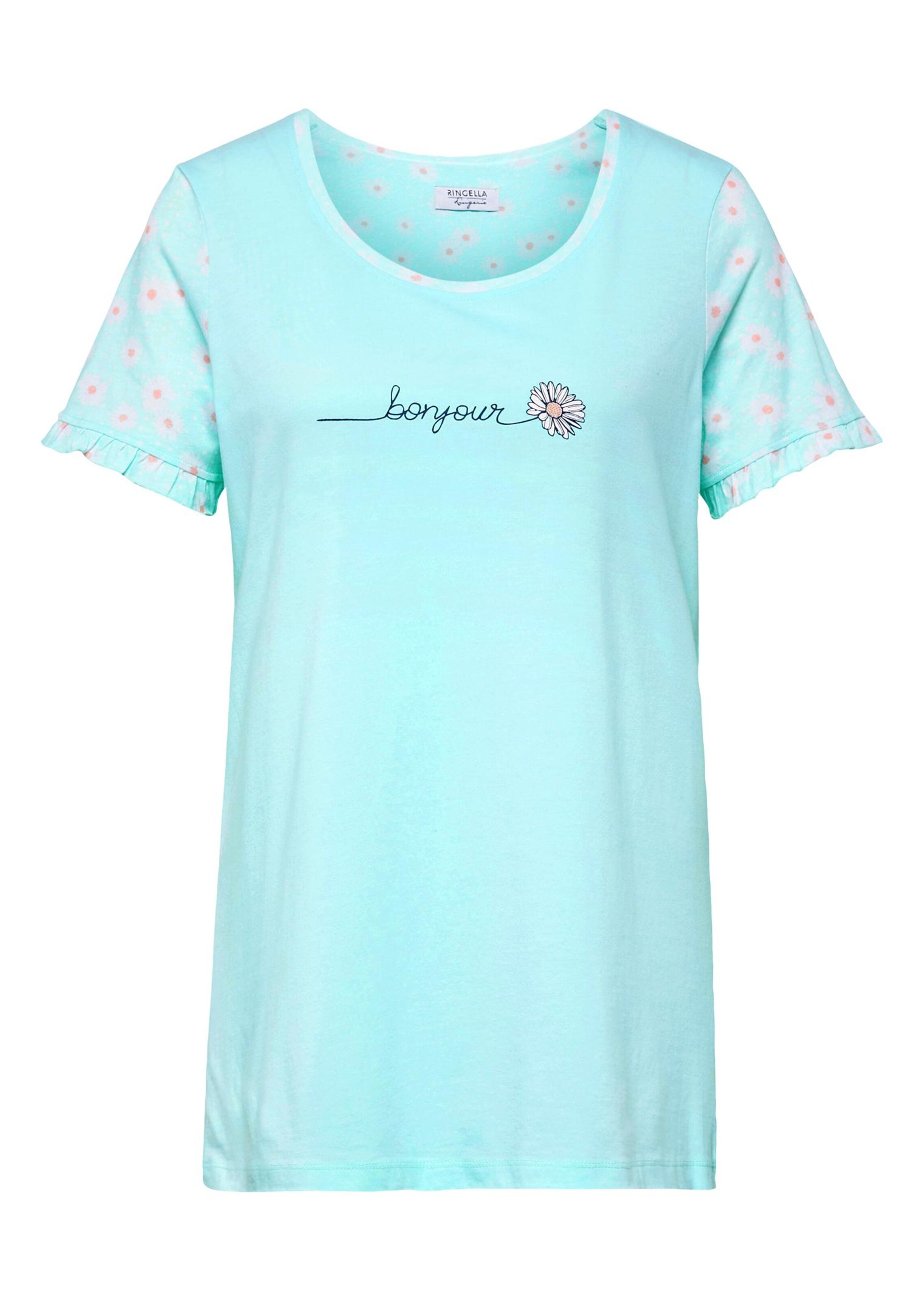 Pyjama à manches courtes d'une grande douceur - vert menthe / pêche / à fleurs - Gr. 52/54 de Goldne