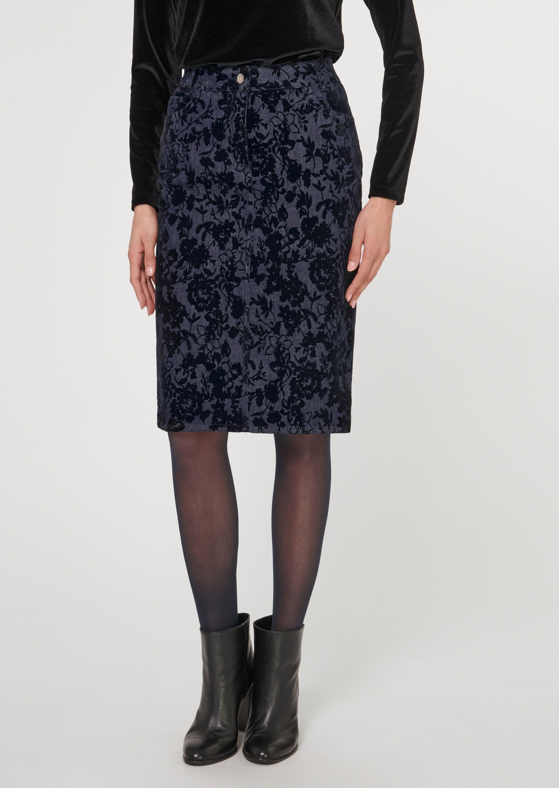 Schmaler Jeansrock mit Flockprint