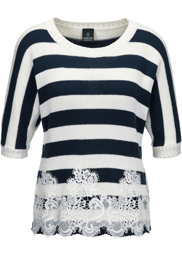 Striped jumper with lace trim