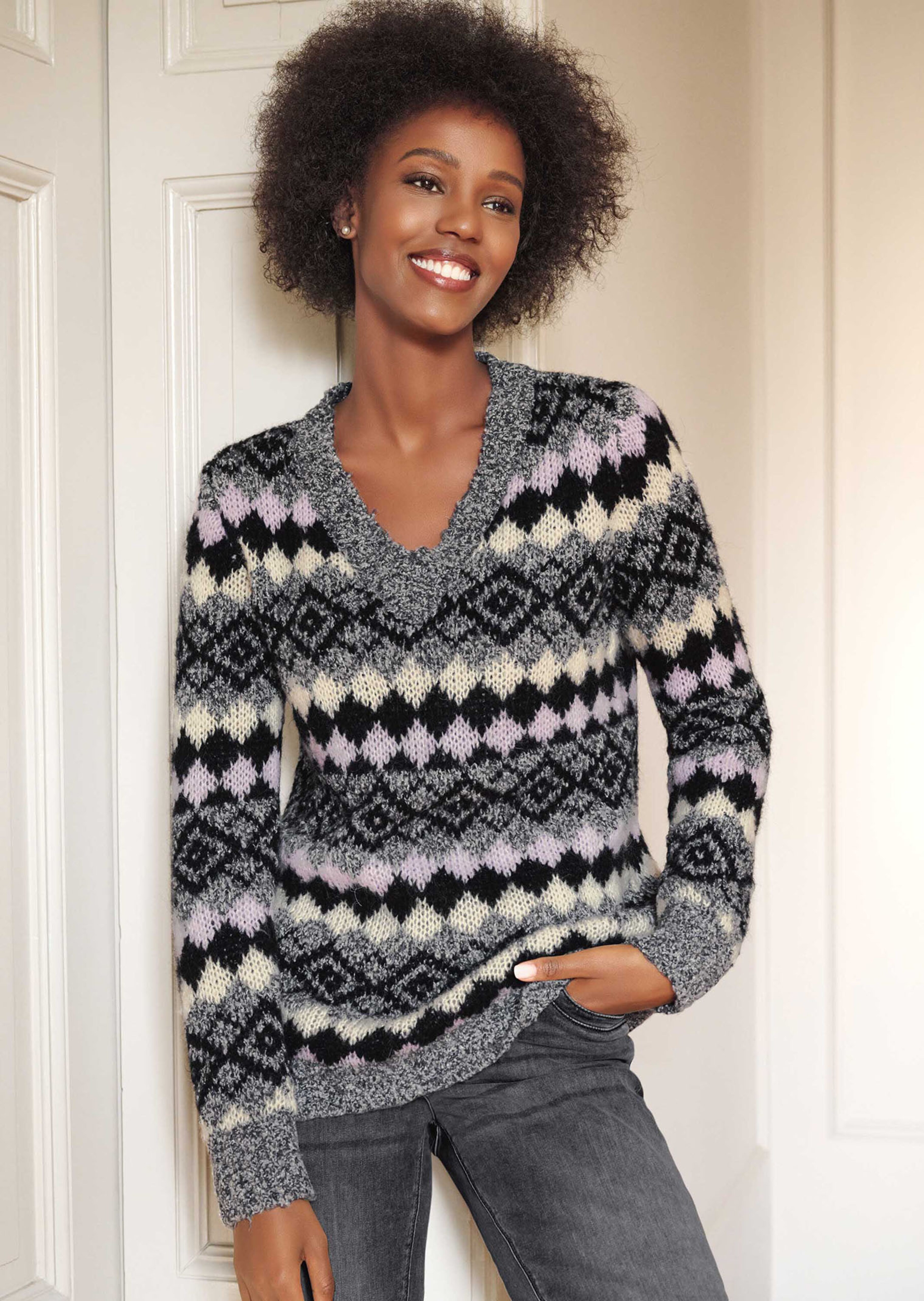 Jacquard-Pullover im Muster-Mix