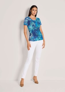 Kurzarm-Pullover aus Feinstrick mit Allover-Print thumbnail 3
