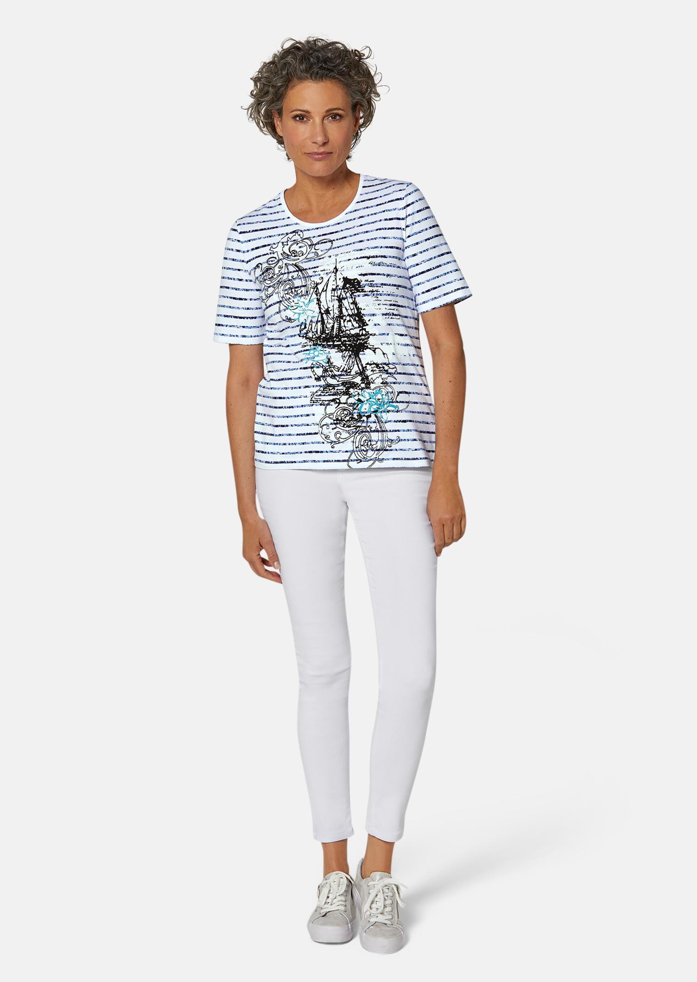 T-shirt rayé avec motif fantaisie - blanc / marine - Gr. 54 de Goldner Fashion