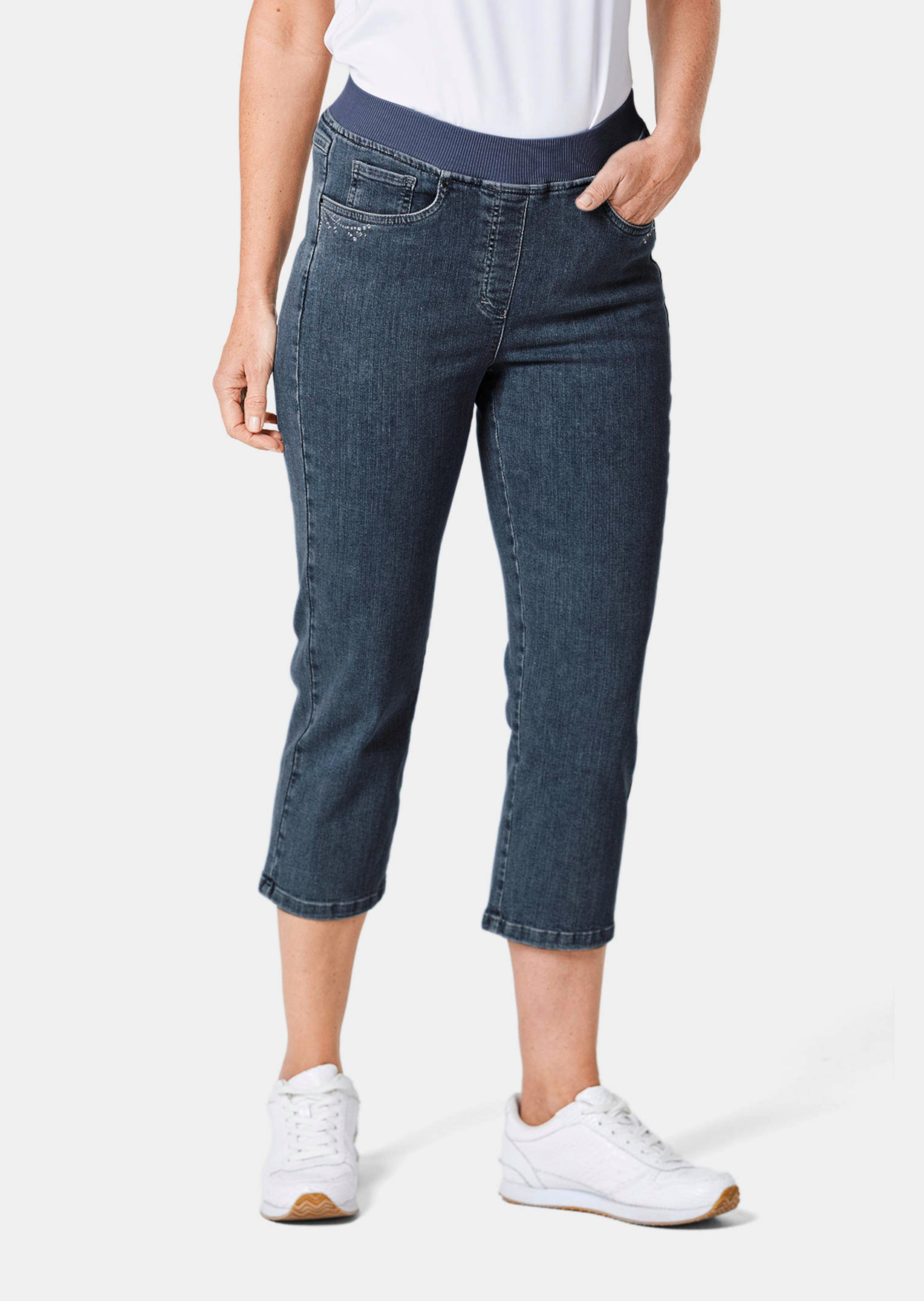 3/4-jeans Louisa met comfortabele, elastische jerseyband en borduursel