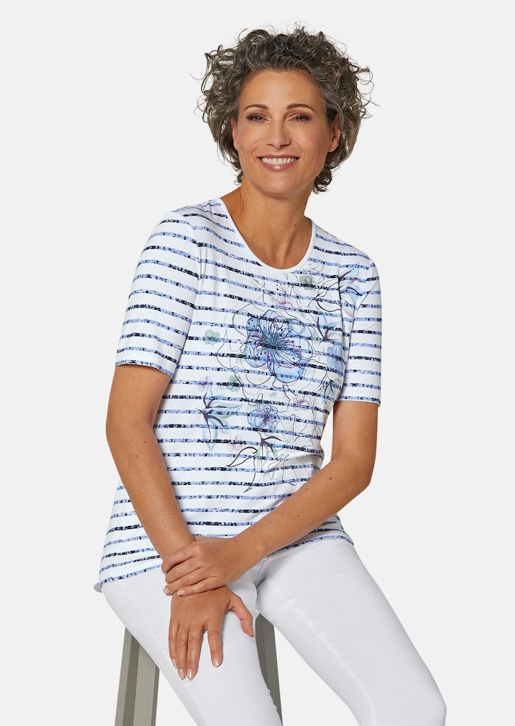 Bequemes Druckshirt in Blumen-Ringeloptik