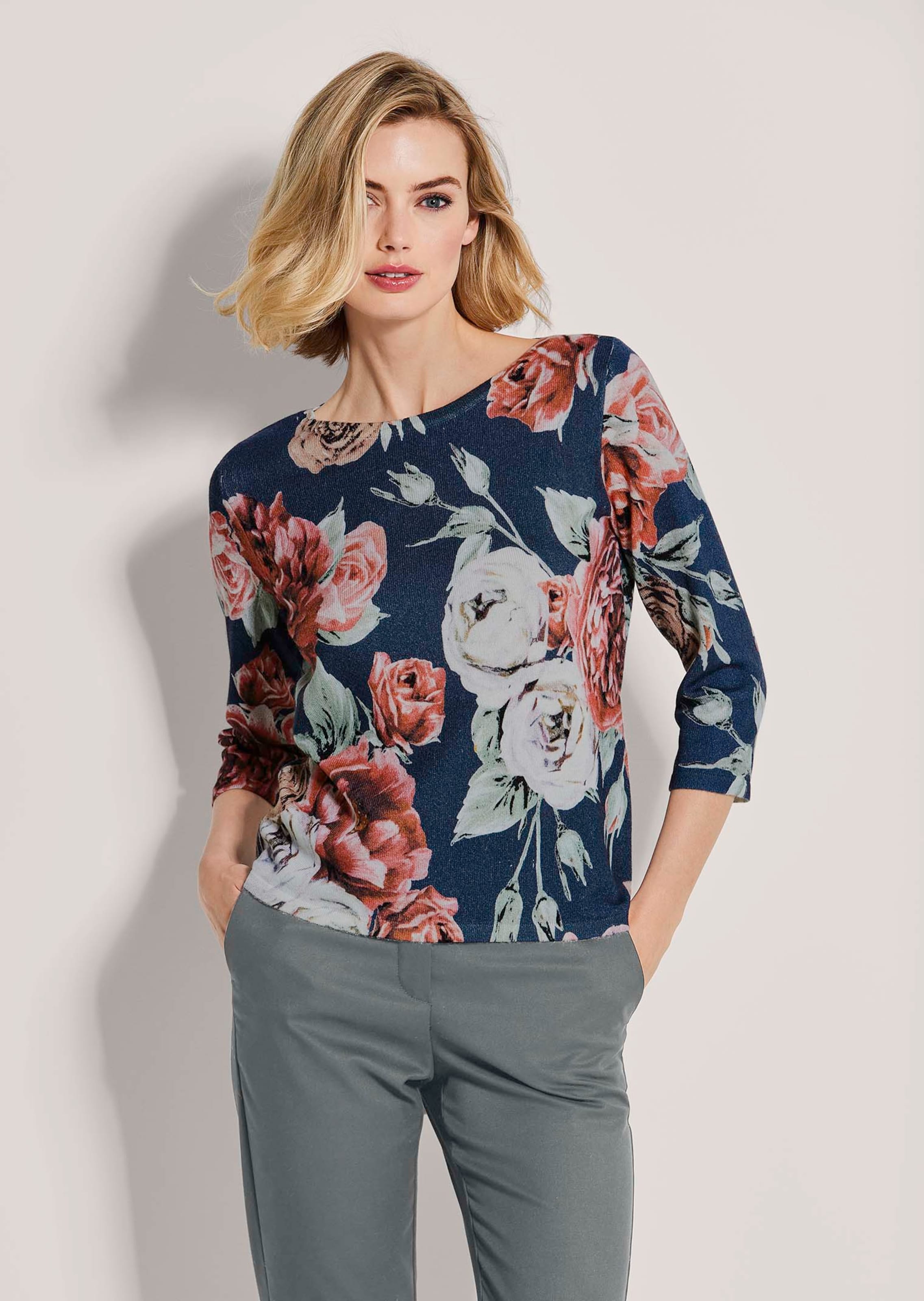 Kaschmir-Pullover mit modischem Blumenprint